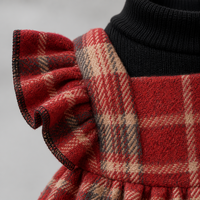 Robe pour chien à carreaux rouges avec col roulé noir, style britannique, en velours extensible, avec nœud, pour l'hiver et Noël, tailles XS-XXL