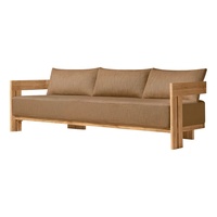 Canapé d'extérieur en teck au design moderne et épuré pour hôtel, villa, patio, ensemble canapé et table basse en bois massif pour l'extérieur