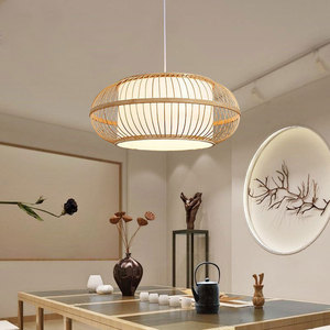 โคมไฟแขวนไม้ไผ่ทรงกลม E27 สีทอง สำหรับห้องนั่งเล่น ห้องน้ำชา - Product Image 2