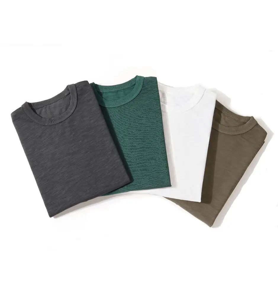 Comfortable summer slub cotton simple plain casual o neck large size short sleeve T shirt high quality soft men's T-shirt