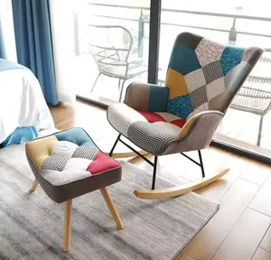 Modern Style Living Room Chair Leisure Lounge Upholstered Patchwork Rocking Accent Rocking Chair With High Backrest