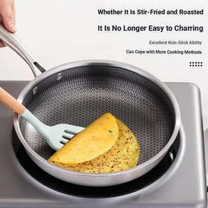 <span class=keywords><strong>Wok</strong></span> à motif nid d'abeille pour une friture rapide, en acier inoxydable, fond plat, base épaisse, gain de temps - Product Image 2