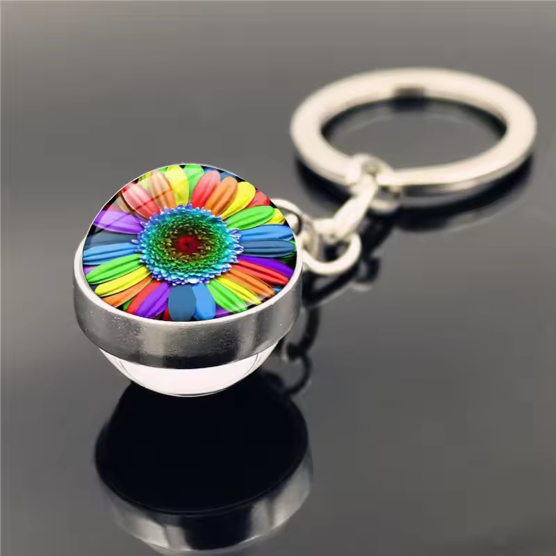 Portachiavi trifoglio Quadrifoglio Palla di vetro Ciondolo doppio lato Portachiavi in metallo Regalo gioielli fortunati per uomo Dropshipping  36