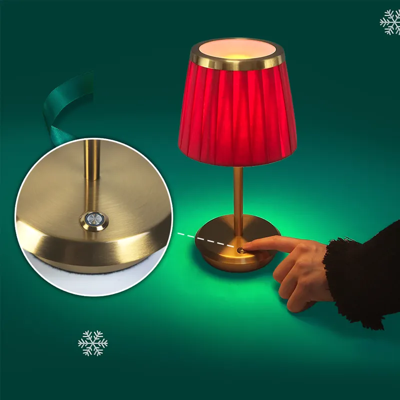 Regalo de Navidad Lámpara de mesa inalámbrica Dormitorio Mesa de comedor vintage Luz Mesita de noche Lámparas de base táctil Lámparas de mesa recargables