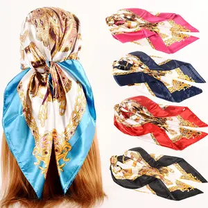Bán Buôn Tùy Chỉnh Thiết Kế Mới In Kỹ Thuật Số Silk Scarf Polyester In Head Phụ Kiện Vuông Satin Hijab Scarf
