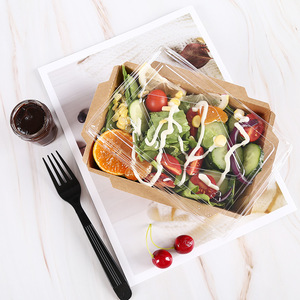 Custom Printed Biodegradable Disposable Pla Food Box Sushi Takeaway Kraft Paper Bio Salad Box With Transparent Pvc Window