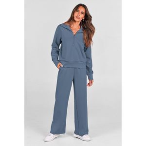 Ensemble de survêtement 2 pièces pour femme, décontracté, avec sweat-shirt à col à revers et demi-zip, pantalon large respirant, idéal pour le quotidien - Product Image 6