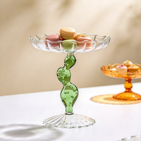 Plateau à fruits en verre fait main unique, bord ondulé, plateau à bonbons, couleur verte, forme de cactus, support à dessert pour la cuisine et la salle à manger