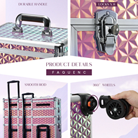 Valise de maquillage extra large à roulettes, valise de voyage 5 en 1, boîte à cosmétiques, chariot de rangement multifonctionnel pour maquillage