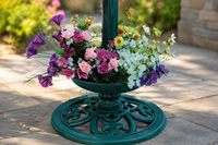 Bain d'oiseaux Verdigris Sundial avec base de jardinière, en résine écologique résistante aux intempéries, style Art Déco, piédestal extérieur pour oiseaux sauvages