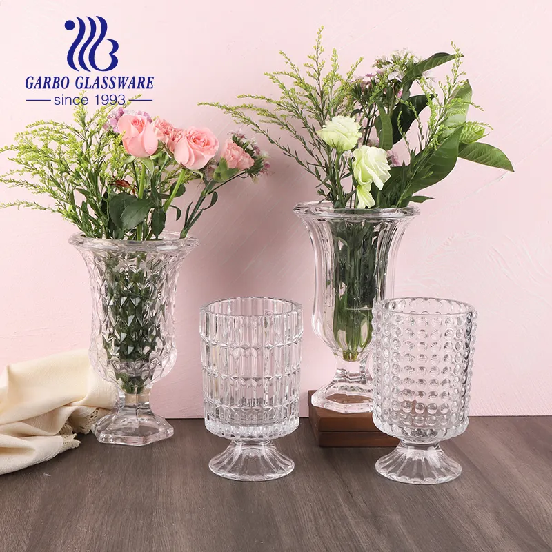 Modern Angled Simple Style Clear Flower Glass Vases Set of 3 Size for Home Living Room Glass flower Vases Set