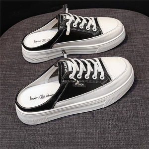 Chaussures plates décontractées polyvalentes en cuir véritable blanc pour femme, style demi-mule, nouvelle collection été 2026, à bout fermé sans talon - Product Image 3