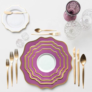 Wholesale Dinner <b>Plate</b> Set With <b>Gold</b> <b>Rim</b> Rose Sunflower Irregular Dishes <b>Plates</b> for Wedding Party - Product Image 5
