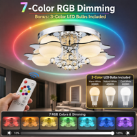 Plafonnier LED moderne à 3/5/7/9 têtes en cristal avec protection oculaire FCC ABS+PS, E27 Multi CCT avec télécommande pour salon
