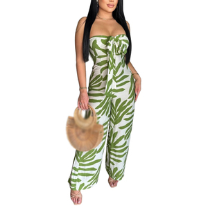 Nouvelle collection populaire : Combinaison moulante imprimée sans manches avec taille élastiquée et détails à nouer pour femme – Tendance - Product Image 1