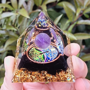 Kogiya <b>Crystal</b> Pyramid Resin Epoxy Ornament With Purple Sphere And <b>Tree</b> Of Life Internal Engraving For Home Decoration - Product Image 2