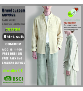 Camisa Casual de Hombre de Lino/Algodón, Manga Larga, Cuello Camisero, Diseño Sólido Tejido, Estilo Urbano y Casual - Product Image 2