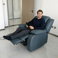 Fauteuil inclinable électrique pivotant en cuir PU bleu foncé PUZE Q703 avec USB et télécommande, 900x800x800mm, structure en bois pour la maison
