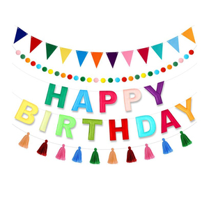 Striscione di <span class=keywords><strong>buon</strong></span> <span class=keywords><strong>compleanno</strong></span> in feltro colorato con nappe arcobaleno decorazioni di <span class=keywords><strong>compleanno</strong></span> riutilizzabili palline di feltro per decorazioni per feste - Product Image 1