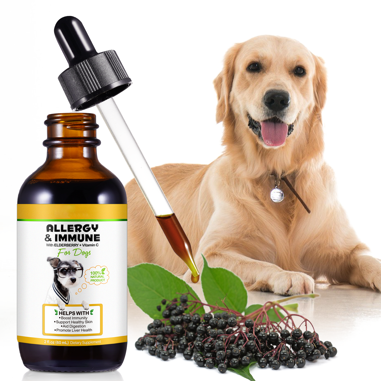 OIMMAI Natural Immunity Support Pet Immune Booster Drops Herbal Dog Allergy Supplements Health Dog Allergy Drops