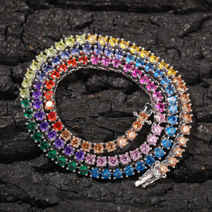 Collier en diamant multicolore pour femmes et hommes, bijoux glacés, violet, vert, rouge, rose, bleu, chaîne de tennis arc-en-ciel glacée - Product Image 3