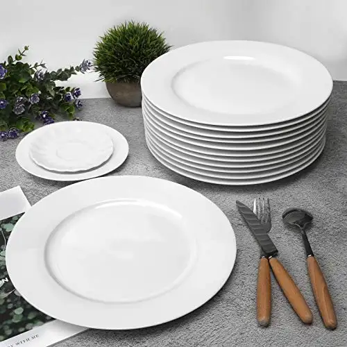 Thick White Porcelain Dinner Plates Luxury Durable