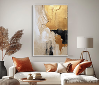 Peinture texturée peinte à la main pour chambre d'hôtel, appartement, complexe hôtelier, noir, beige, or, blanc, peinture abstraite acrylique, peinture à l'huile, art mural