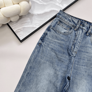 High Waisted Straight Leg Denim Jeans, Classic Vintage Wash Casual <b>Pants</b> for Daily Wear - Product Image 4