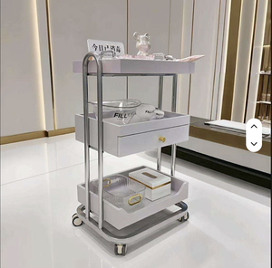 Salon <b>Trolley</b> With Drawer And Tray 80cm Height Gold Frame White Storage <b>Cart</b> For Beauty Salon Commercial Use - Product Image 3