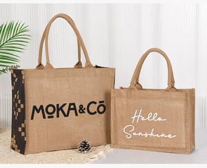 Most Popular Reusable Custom Logo Print <b>Jute</b> Tote <b>Bags</b> for <b>Shopping</b> and Activities - Product Image 1