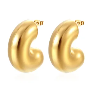 Großhandel 18K Gold plattiert leichtes Edelstahl-Schmuck-Ohrring große klobige Hoop-Ständer-Ohrringe