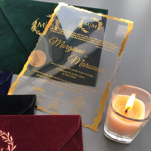 Invitations de cartes de <span class=keywords><strong>mariage</strong></span> en acrylique de Chine cartes d'invitation de <span class=keywords><strong>mariage</strong></span> en acrylique floral fantaisie <span class=keywords><strong>ensemble</strong></span> d'invitations de <span class=keywords><strong>mariage</strong></span> en acrylique givré - Product Image 1