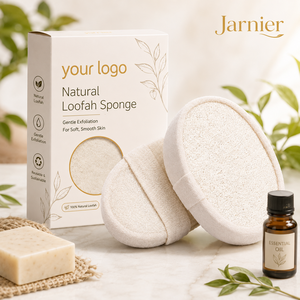 Éponge exfoliante pour le <span class=keywords><strong>corps</strong></span> en loofah naturel personnalisée Jarnier, 100% végétale, compostable, double usage, éponge de douche en luffa - Product Image 2