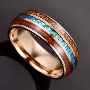 China supplier opal band inlay tungsten carbide men ring wood inlay 8mm men ring