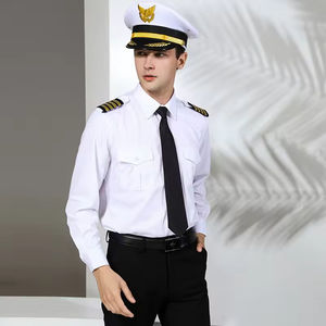 Herren Sommer Luftfahrt Uniform Kapitän Arbeits hemd Weiß Langarm Kurzarm <span class=keywords><strong>Pilot</strong></span> Cadet Uniform Shirt - Product Image 2