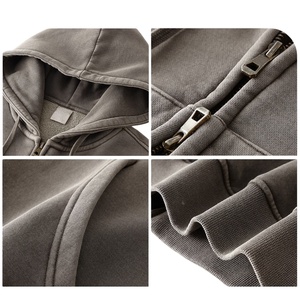 Sudadera con Capucha TKAN483D para Mujer, Estilo Vintage, Lavada, Holgada, Informal, Gruesa, 100% Algodón, Felpa Francesa, con Cordón y Cremallera - Product Image 3