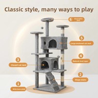 Grand arbre à chat tout-en-un de luxe en bois, spécialement conçu pour les chats, avec plateforme d'escalade robuste et lit, hauteur 137 cm, personnalisation disponible, emballage en carton
