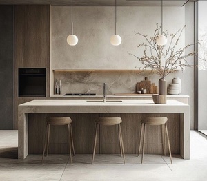 Modern Luxury Wabisabi Style Modular Kitchen Island Cabinet Artificial Marble Top Solid Wood Door Option Neutral Tone Open Shelf - Product Image 5