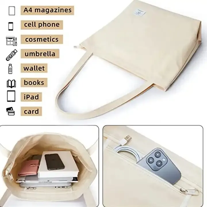 Ruicheng กระเป๋าผ้าใบขนาดใหญ่ออกแบบได้ตามต้องการรีไซเคิลพิมพ์โลโก้ของตัวเองพร้อมกระเป๋าและซิปถุงช้อปปิ้ง