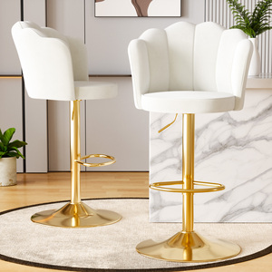 Chaise de bar moderne en similicuir blanc, hauteur réglable, base en métal doré, accoudoirs fixes, design contemporain, mobilier de bar pour la maison - Product Image 4
