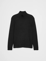 Pull col roulé élégant pour homme, en maille côtelée douce et chaude, avec logo frontal, idéal pour l'automne et l'hiver, style décontracté.