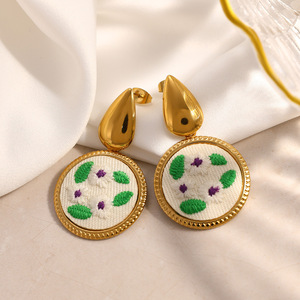 Pendant <b>Earrings</b> Plant Pattern 18k <b>Gold</b> Plated Stainless Steel Studs Fashion <b>Dangle</b> <b>Earrings</b> - Product Image 2