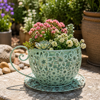 Jardinière en fer forgé en forme de tasse à café, pot de fleurs creux en métal, support décoratif pour plantes, pour patio, jardin, ornement extérieur