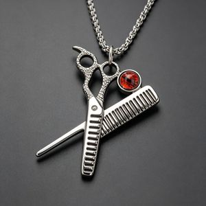 Yunnique Collier pendentif ciseaux et peigne en alliage de zinc et zircone cubique, bijoux de mode unisexe - Product Image 1