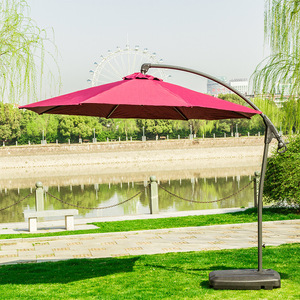 Outdoor Courtyard Umbrella 3M Banana Shape Manual Tilt Garden Patio Use Wine Red Iron Ribs - Product Image 1
