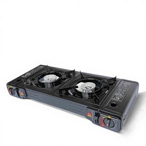 Réchaud de <span class=keywords><strong>camping</strong></span> <span class=keywords><strong>portable</strong></span> d'extérieur à double brûleur, design modulable, à gaz butane, résistant au vent, avec allumage, capacité 5+ personnes, pour pique-nique - Product Image 1