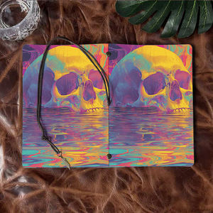 Bloc de notas A6, regalo de Acción de Gracias para cuñado para registrar parrilla y recetas de barbacoa con Calavera, ondas coloridas, patrón de agua reflectante - Product Image 6