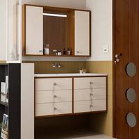 Nouvelle combinaison de meubles de salle de bain de style américain avec lavabo en céramique, miroir pliant Feng Shui, miroir intelligent mural pour hôtel et villa