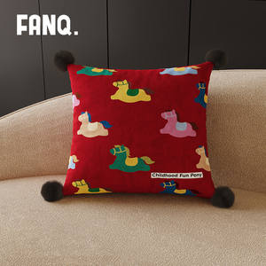 FANQ Red Festive Throw Pillow Colorful Rocking Horse Dutch Velvet <b>Cushion</b> Home Sofa Decor With <b>Insert</b> Striped Cartoon Pattern - Product Image 5