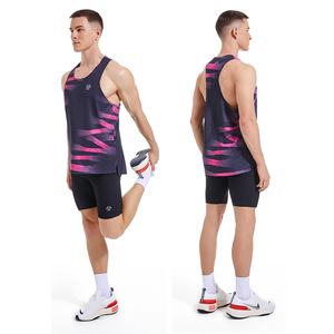 Custom Running Singlet Lichtgewicht Marathon Tanktop Ademend Workout Mouwloos Shirt Heren Geweven 100% Polyester Printpatroon - Product Image 2